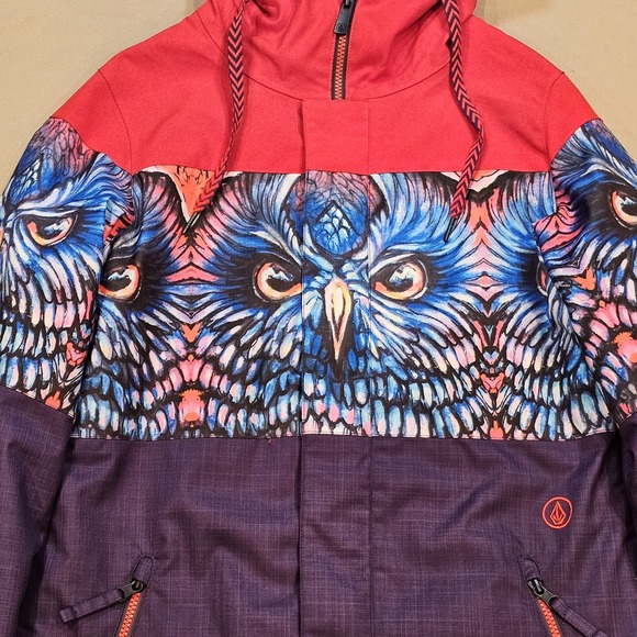 Volcom Snowboard Ski Jacket Women S Owl Insulated Mid-length Hood Zip Pockets - Picture 2 of 16